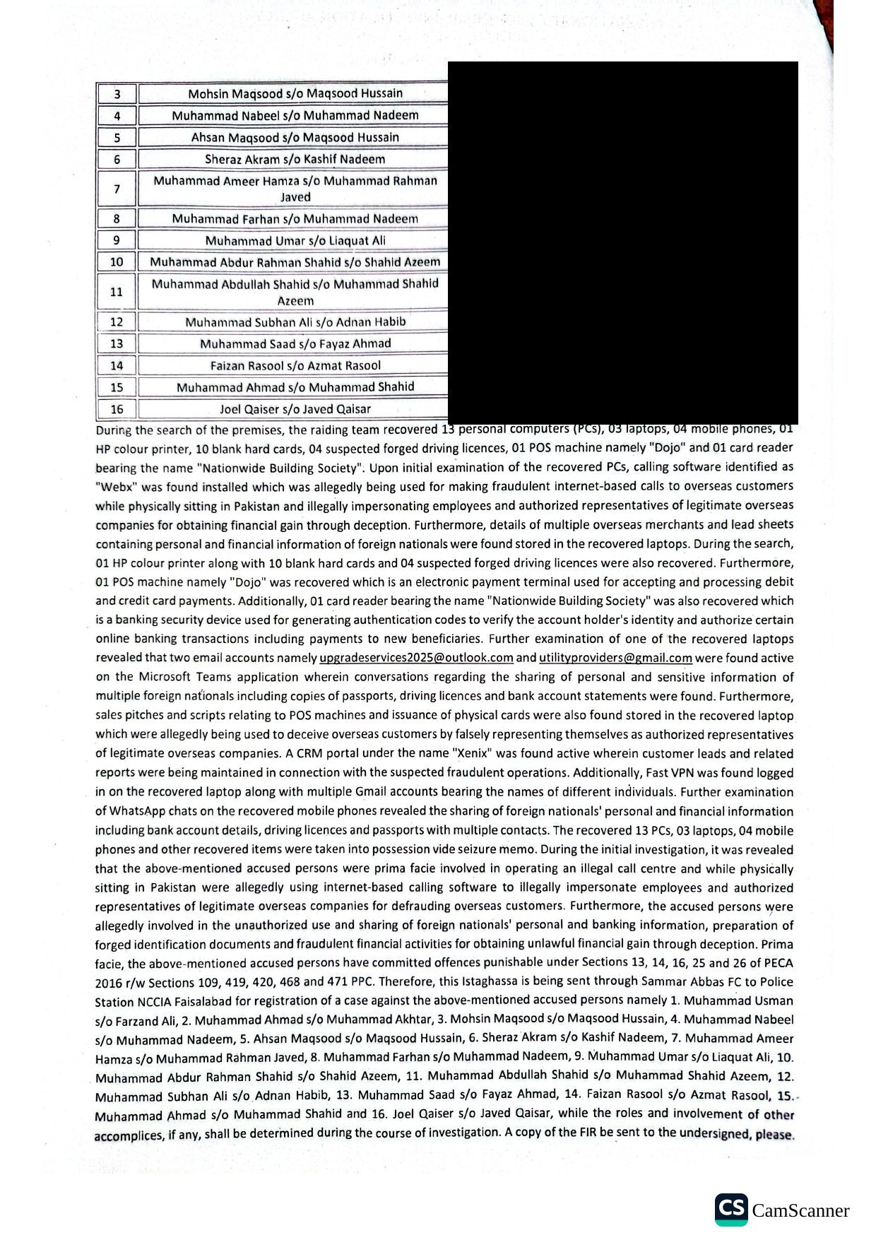 FIR No. 170/2026, NCCIA Faisalabad, Xenex Tech Solution, page 2 (personal details redacted)