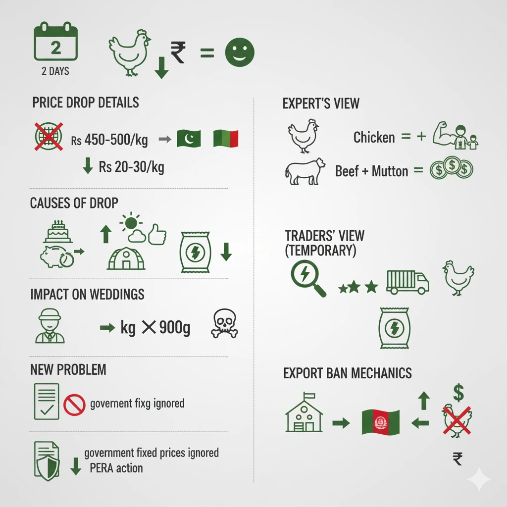 Analysis of chicken price drop in Pakistan from Rs 450 500 to Rs 400 420 kg