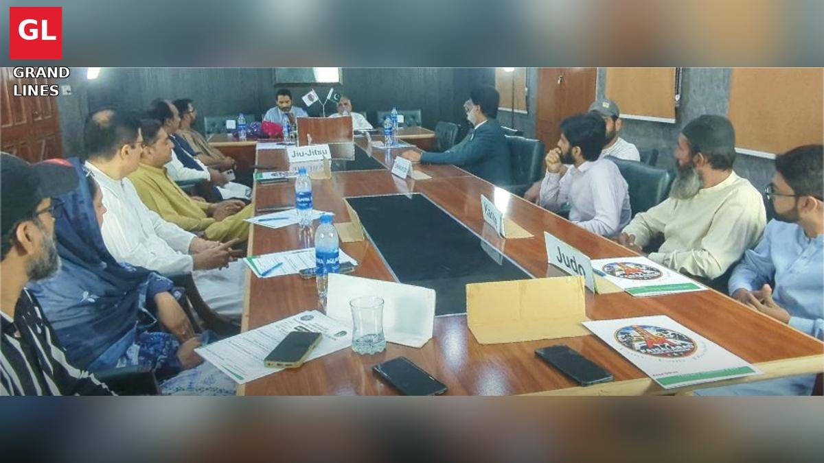 Members attend the monthly meeting of the Martial Arts Association in Faisalabad