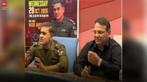 Traffic awareness session: CTO addresses Chenab Mills workers on road safety.
