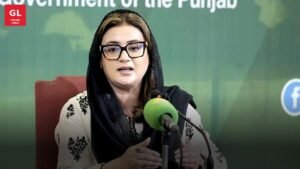 Punjab Information Minister Azma Bukhari addressing a press conference