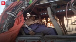 Wrecked bus interior after the Chak Jhumra collision