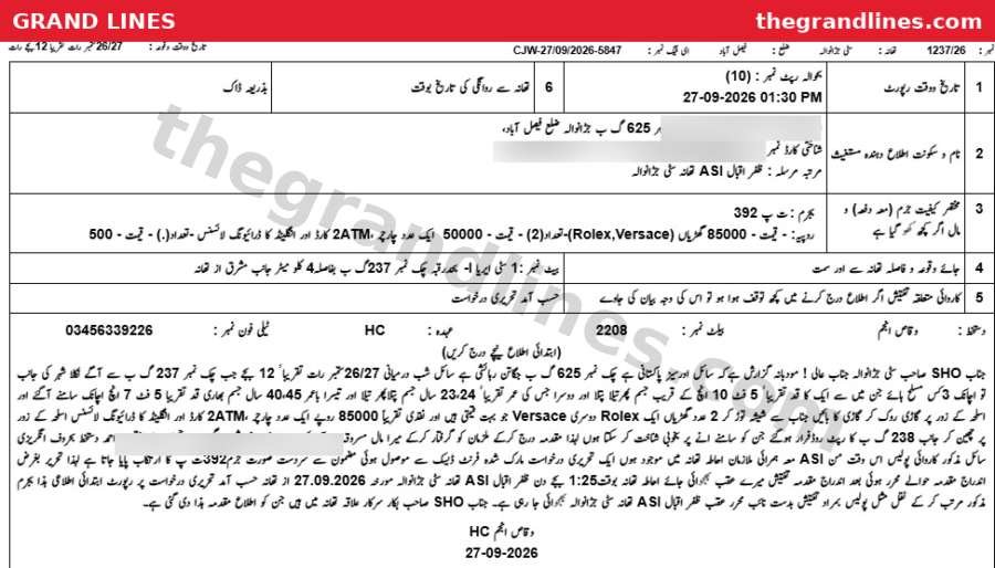 FIR 1237/26 registered at City Jaranwala police station in Faisalabad