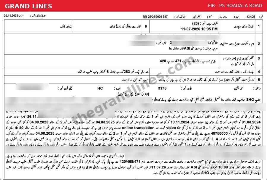 FIR 434/26 registered at Roadala Road police station in Faisalabad