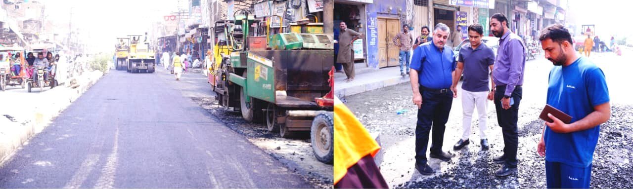 Officials inspect carpeting work on Millat Road Faisalabad