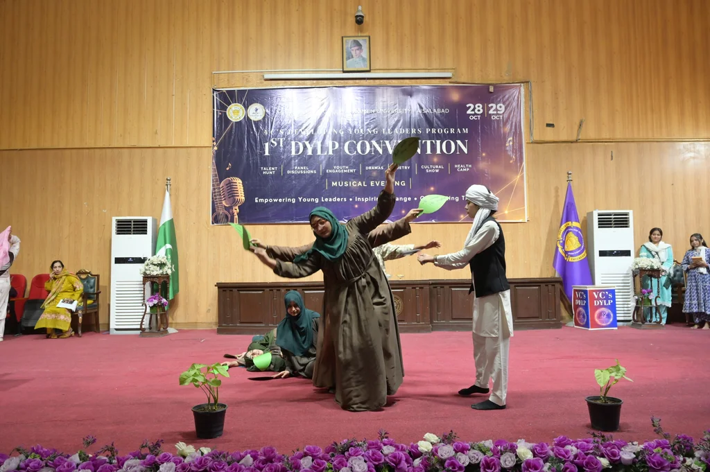 A stage play is performed by students at the GCWUF young leaders convention in Faisalabad.