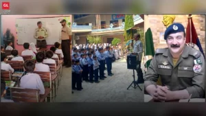 Patrolling Police officers deliver road safety awareness lectures to school students in the Faisalabad region.