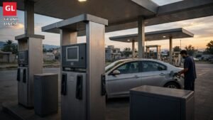 A car being refuelled at a petrol station