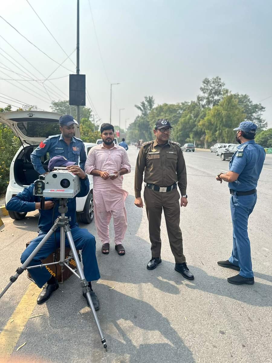 Senior police officer supervising the over-speeding crackdown on Canal Road Faisalabad