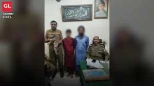 Faisalabad police with arrested suspects during a crackdown on criminal elements.