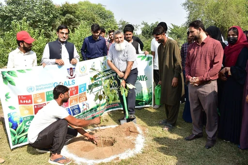 Participants during the plantation activity for World Sustainability Day at GCUF