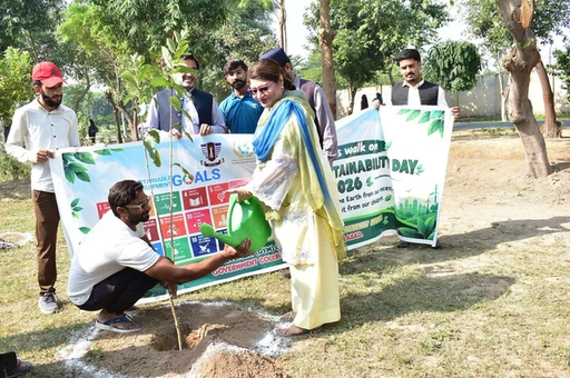 Participants during the plantation activity for World Sustainability Day at GCUF